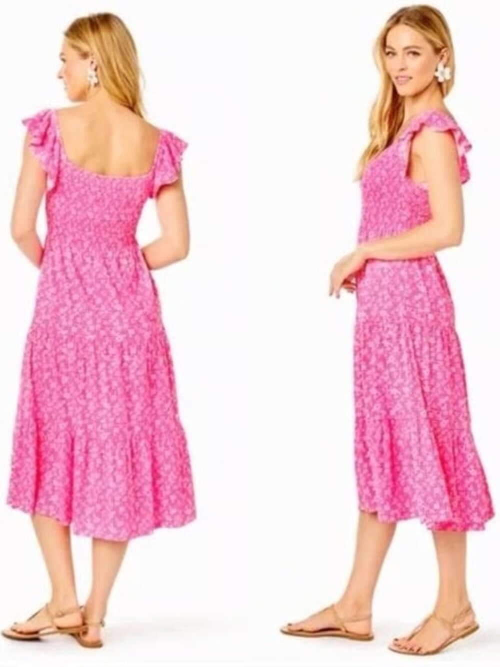 Lilly Pulitzer Jilly Smocked Midi Dress Aura Pink Check You Out Size XS